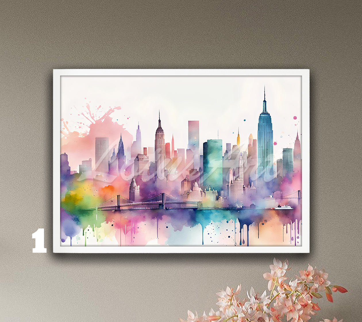 New York City Skyline Watercolor Wall Art, USA Travel Print, New York Decor