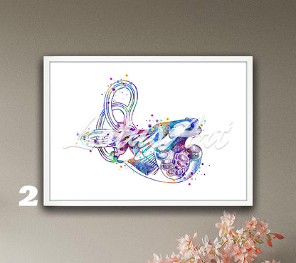 Cochlea Anatomy Watercolor Art Print – Inner Ear Medical Poster & Audiologist Gift