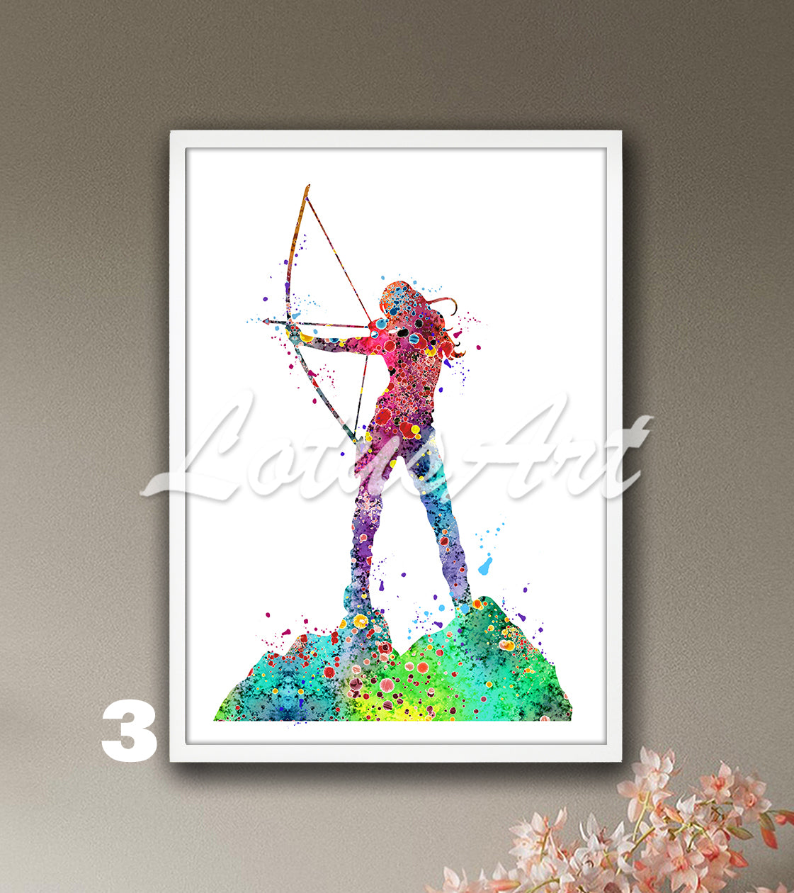 Colorful archery girl watercolor sports art print - vibrant wall decor