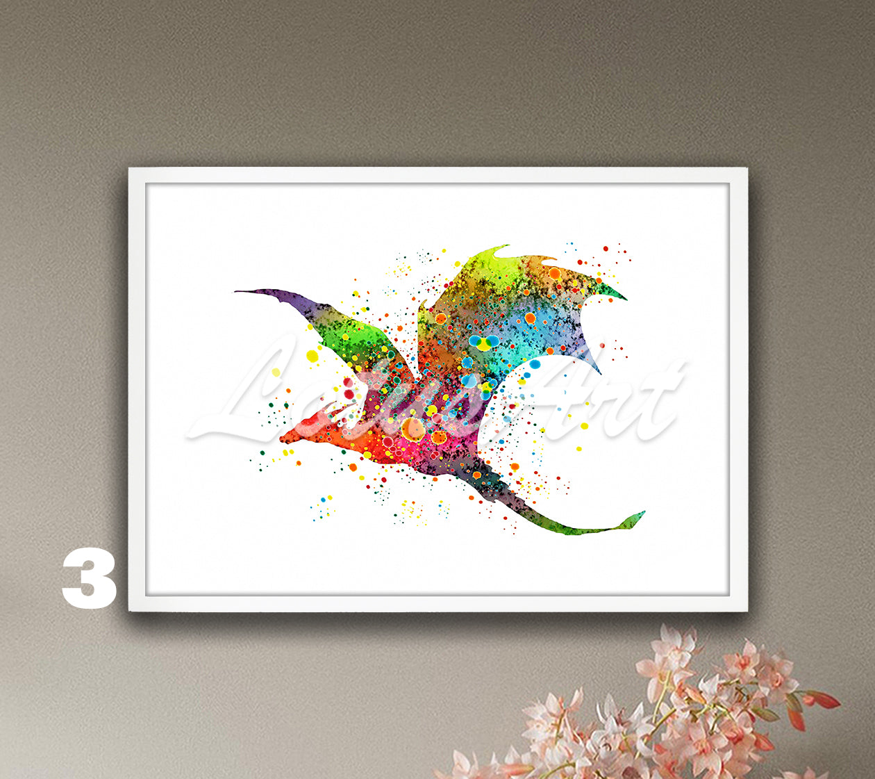 Flying Dragon Watercolor Wall Art – Fantasy Nursery & Kids Room Decor