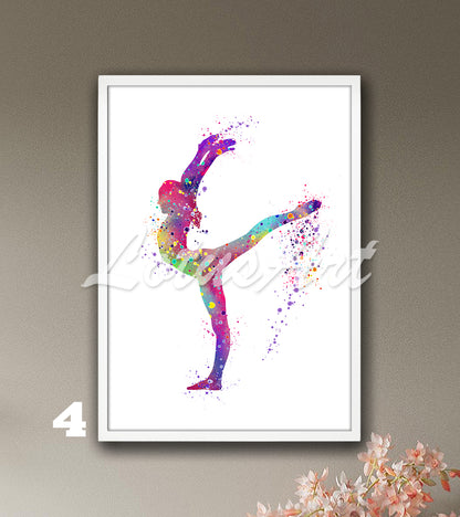 Colorful gymnastics watercolor sports art - vibrant gymnast wall decor