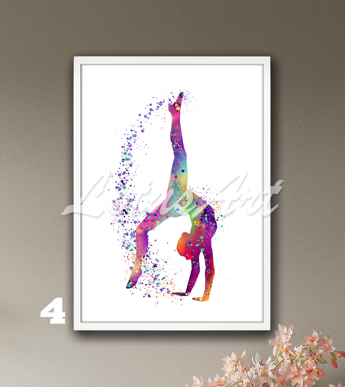 Colorful gymnastics tumbling watercolor art - vibrant sports wall print