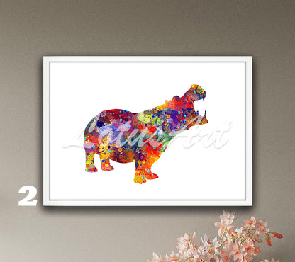 Hippo Watercolor Art Print, African Wildlife, Hippopotamus Nursery Wall Decor