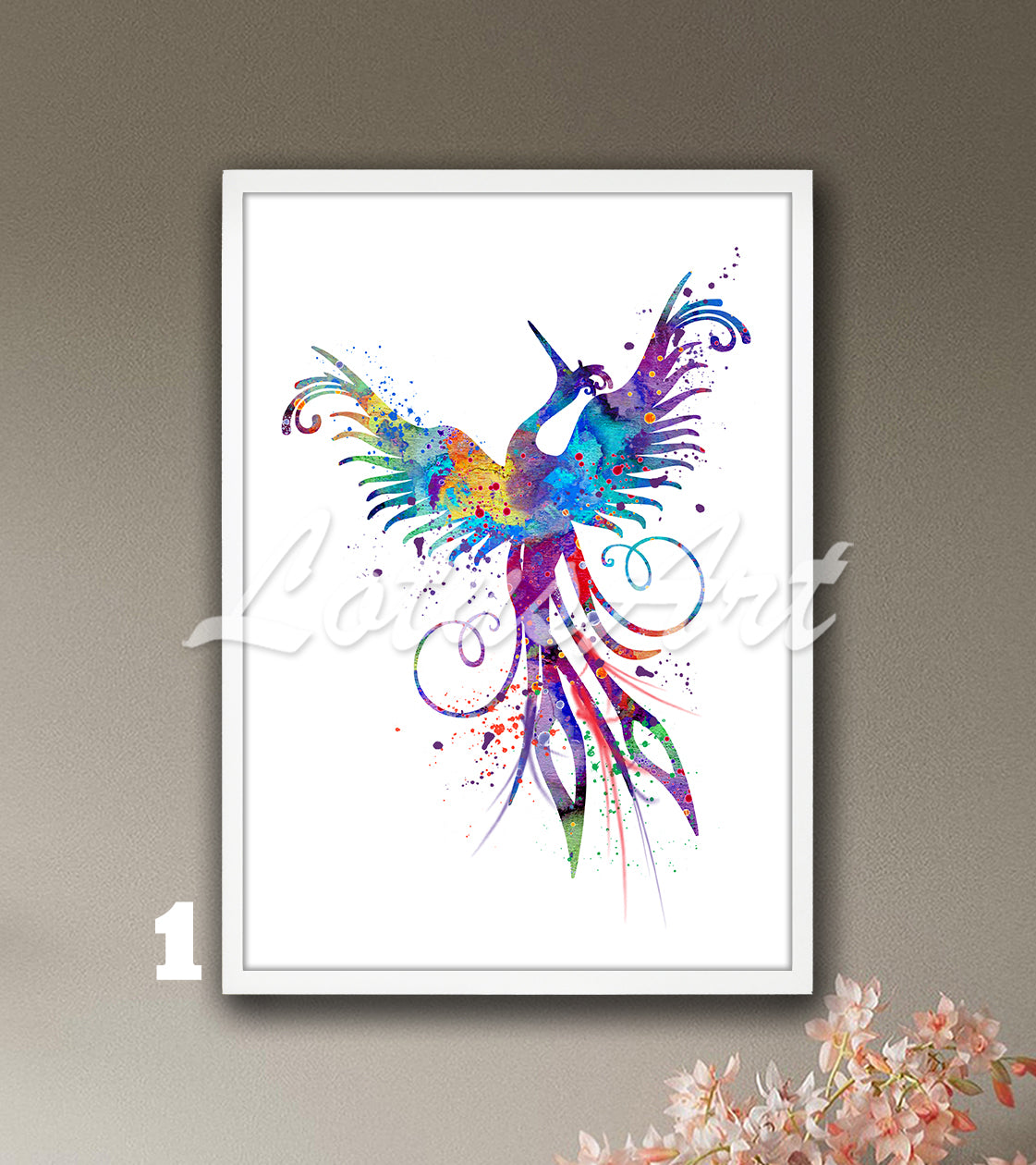 Phoenix Wall Art Print – Fantasy Bird Watercolor Mythical Home Decor