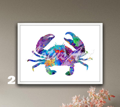Crab Watercolor Art Print – Coastal Kitchen & Nautical Wall Decor