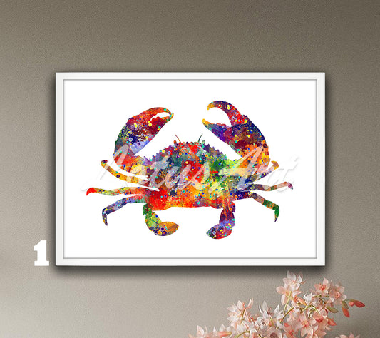 Crab Watercolor Art Print – Coastal Kitchen & Nautical Wall Decor