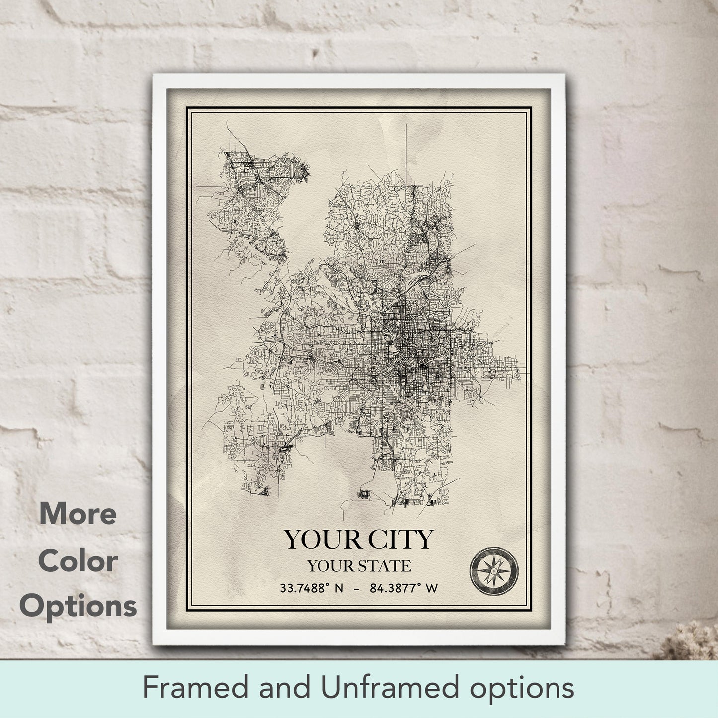 Custom city map watercolor art print in beige tones, personalized street map print & traveler gift for home decor