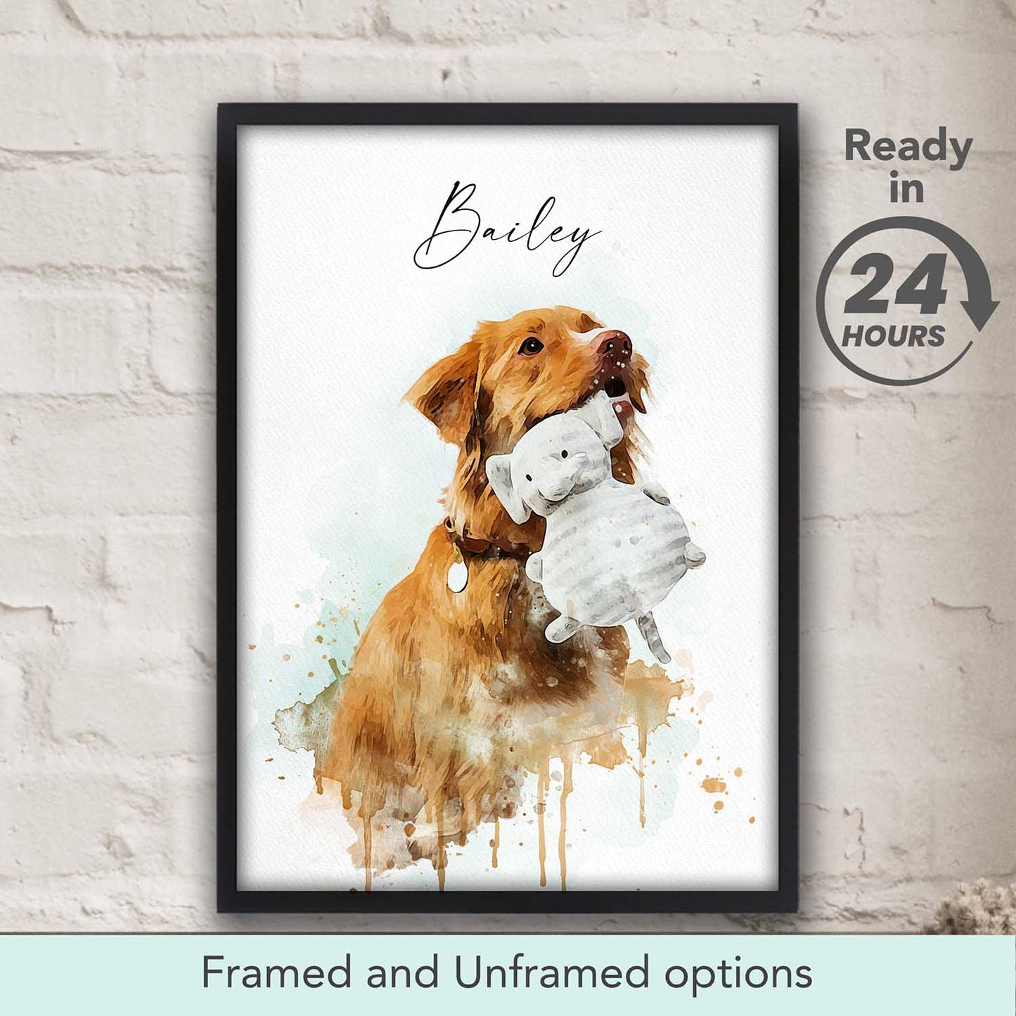 Custom watercolor pet portrait from photo, personalized dog or cat poster, pet memorial gift