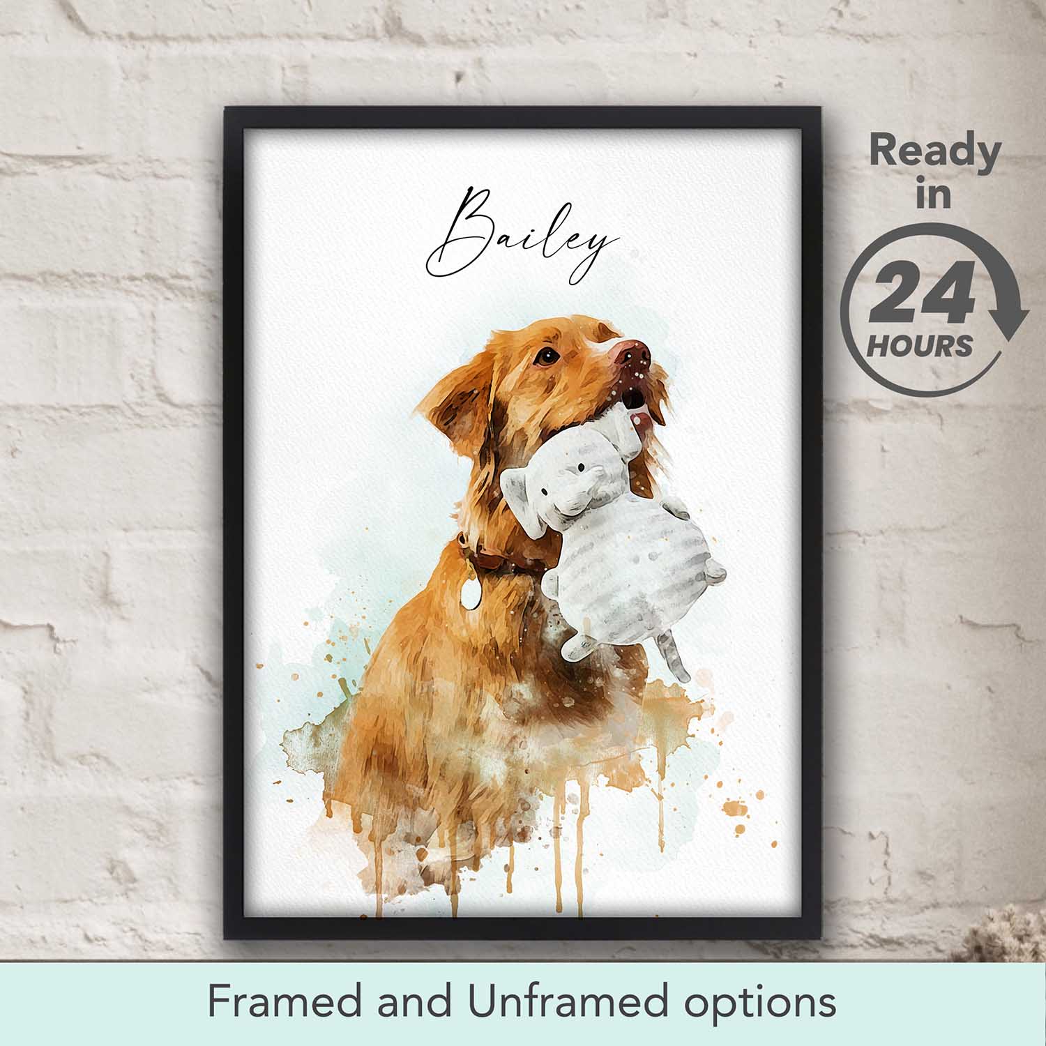 Custom watercolor pet portrait from photo, personalized dog or cat poster, pet memorial gift