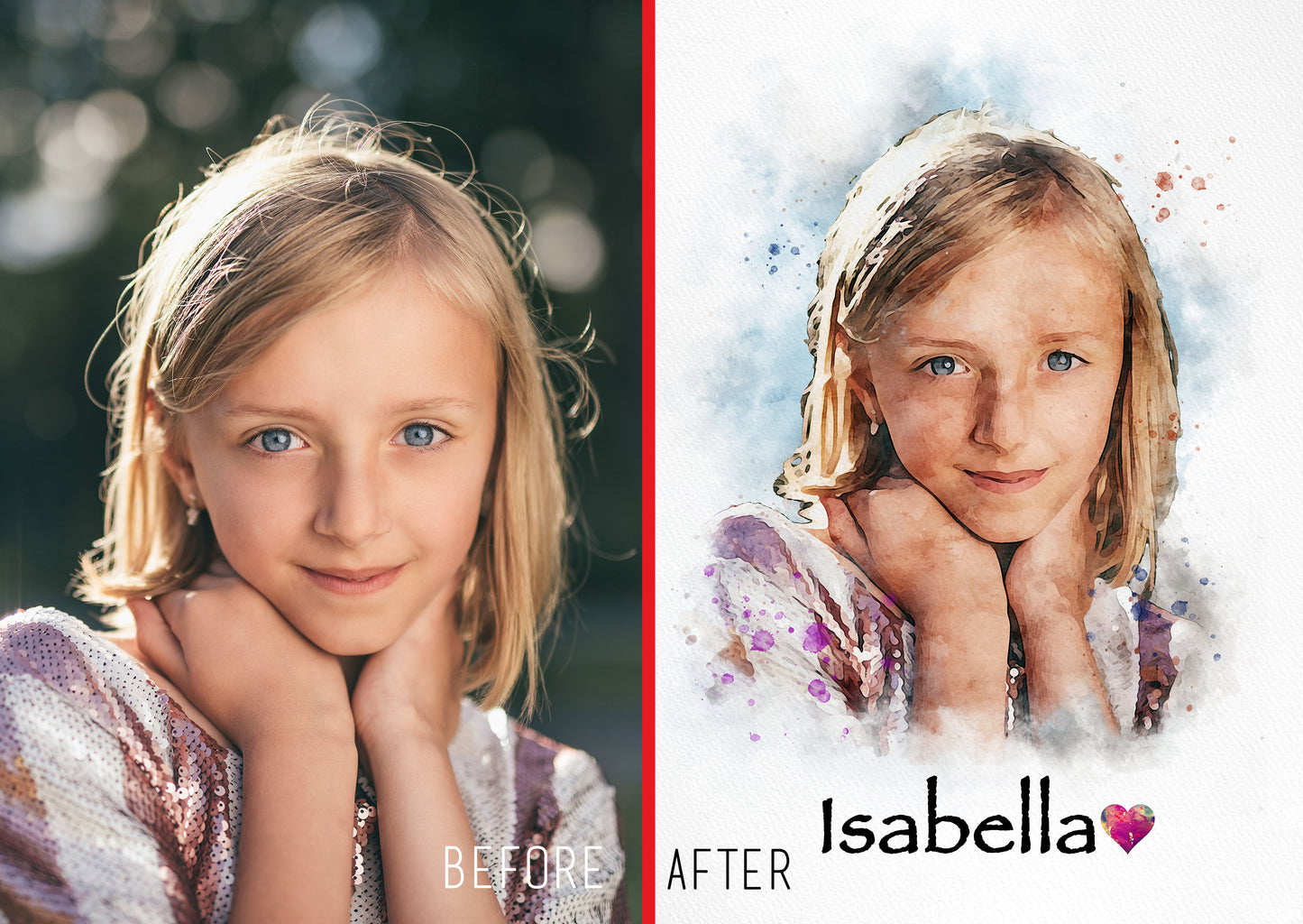 Custom Girl Watercolor Portrait from Photo – Personalized Kid's Art, Birthday Gift