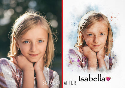 Custom Girl Watercolor Portrait from Photo – Personalized Kid's Art, Birthday Gift