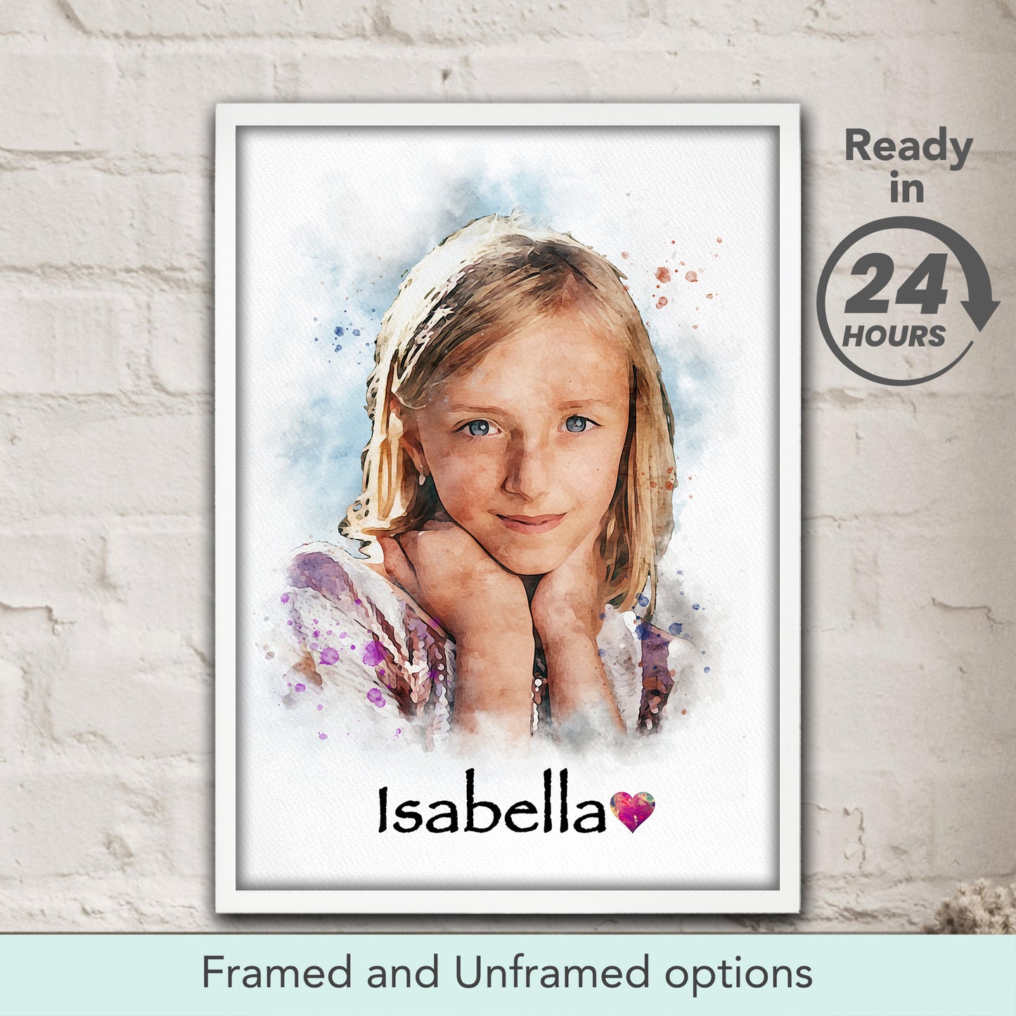 Custom Girl Watercolor Portrait from Photo – Personalized Kid's Art, Birthday Gift