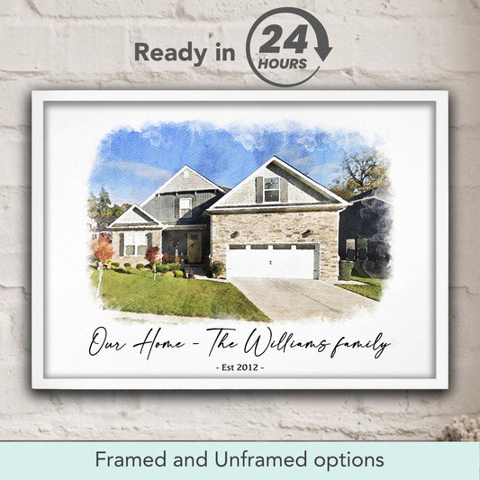 Custom Watercolor House Portrait – Personalized Our Home Painting Art Print