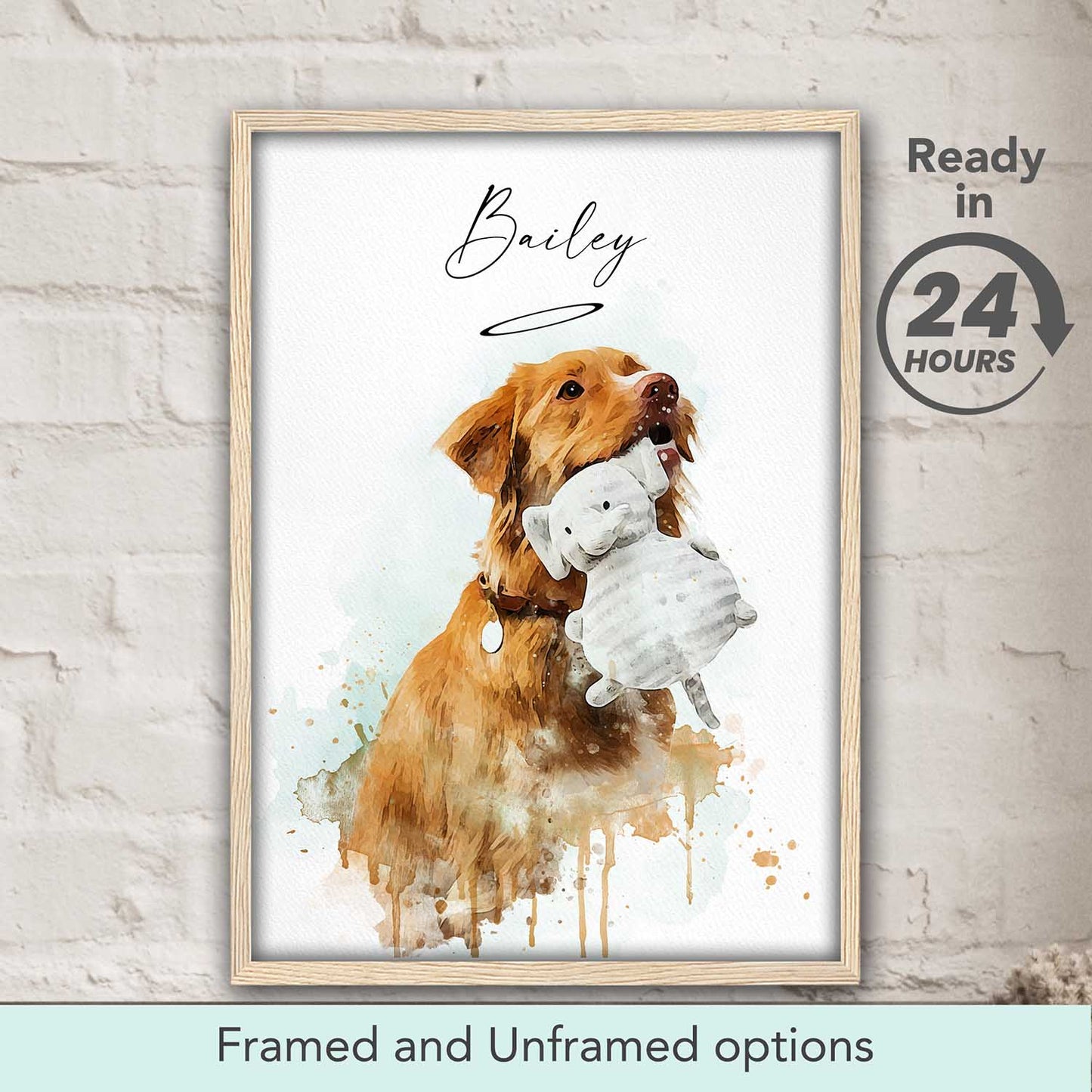 Custom watercolor pet portrait with angel halo, memorial dog or cat art print, pet loss sympathy gift