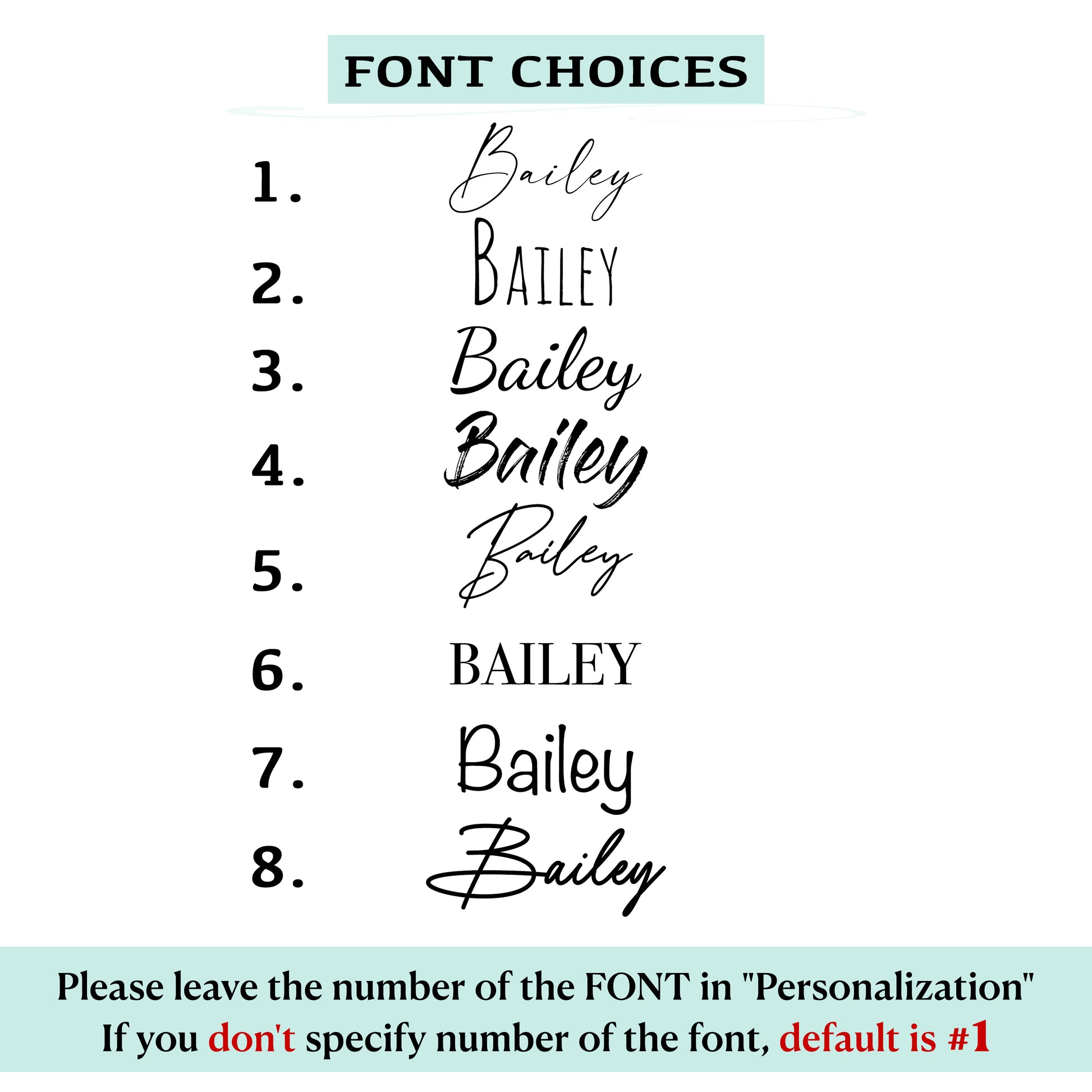 Font choices for custom watercolor pet portrait, 8 personalized text styles for cat and dog art print