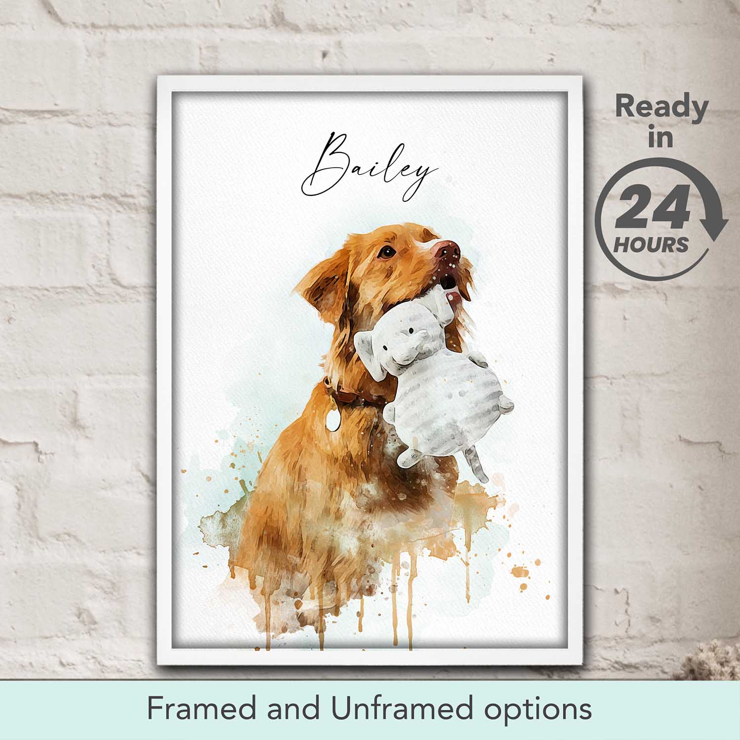 Custom watercolor pet portrait personalized dog or cat art print from photo, unique pet lover gift