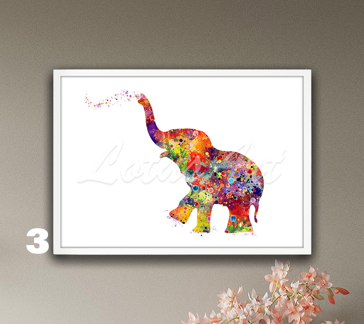 Cute baby elephant watercolor art print for African animals in bright colorful tones, animal lover gift