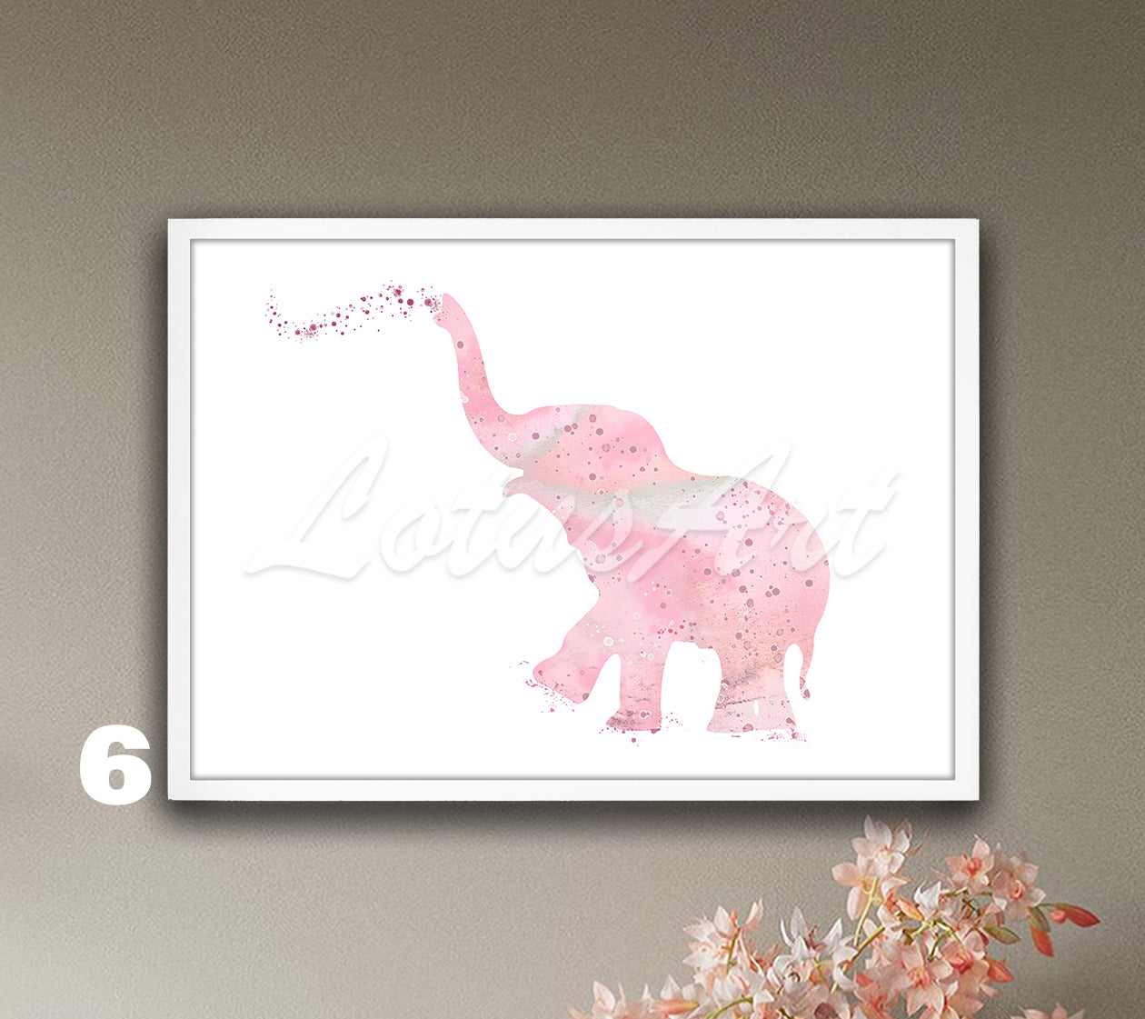 Light pink cute baby elephant watercolor wall decor for African animals nursery, perfect gift for girls room