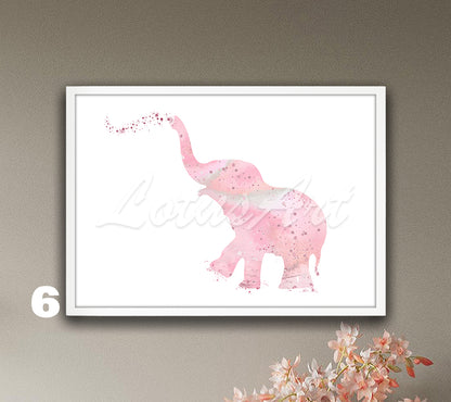 Light pink cute baby elephant watercolor wall decor for African animals nursery, perfect gift for girls room