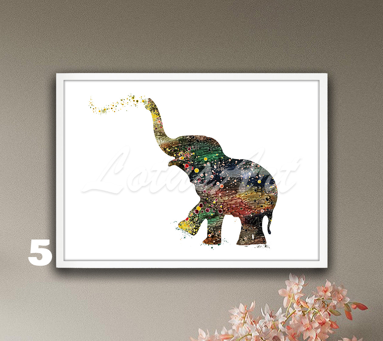 Cute baby elephant watercolor wall art decor for African animals in brown tones, unique safari gift