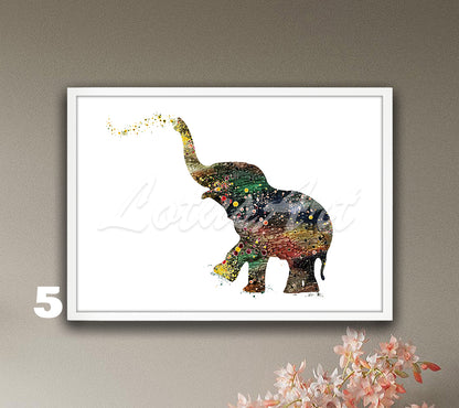 Cute baby elephant watercolor wall art decor for African animals in brown tones, unique safari gift