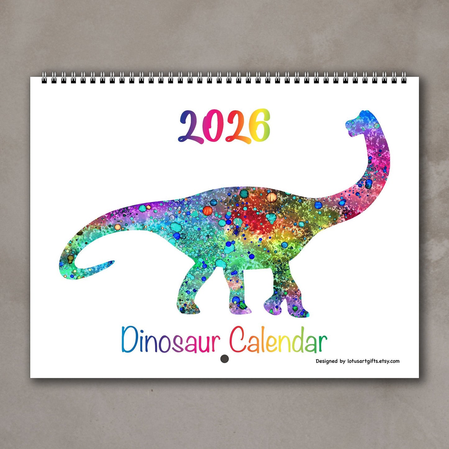 2026 Dinosaurs Wall Calendar – Watercolor Dino Art, Kids Room Gifts & Animals Nursery Decor