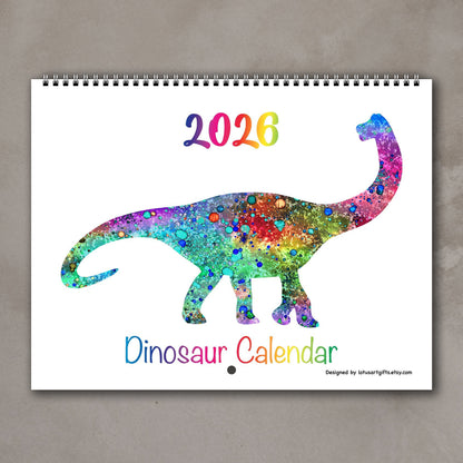 2026 Dinosaurs Wall Calendar – Watercolor Dino Art, Kids Room Gifts & Animals Nursery Decor