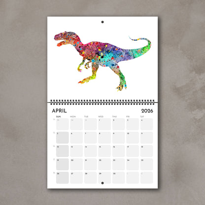 2026 Dinosaurs Wall Calendar – Watercolor Dino Art, Kids Room Gifts & Animals Nursery Decor