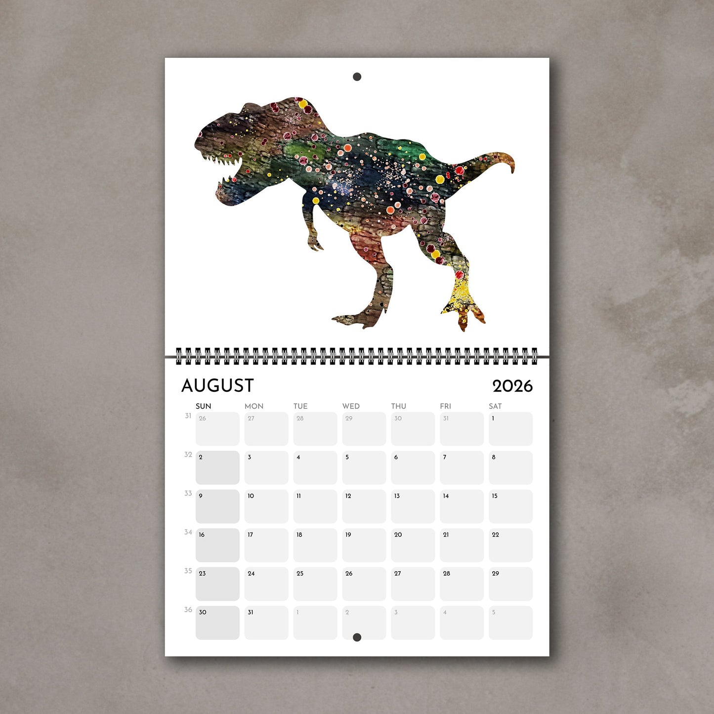 2026 Dinosaurs Wall Calendar – Watercolor Dino Art, Kids Room Gifts & Animals Nursery Decor
