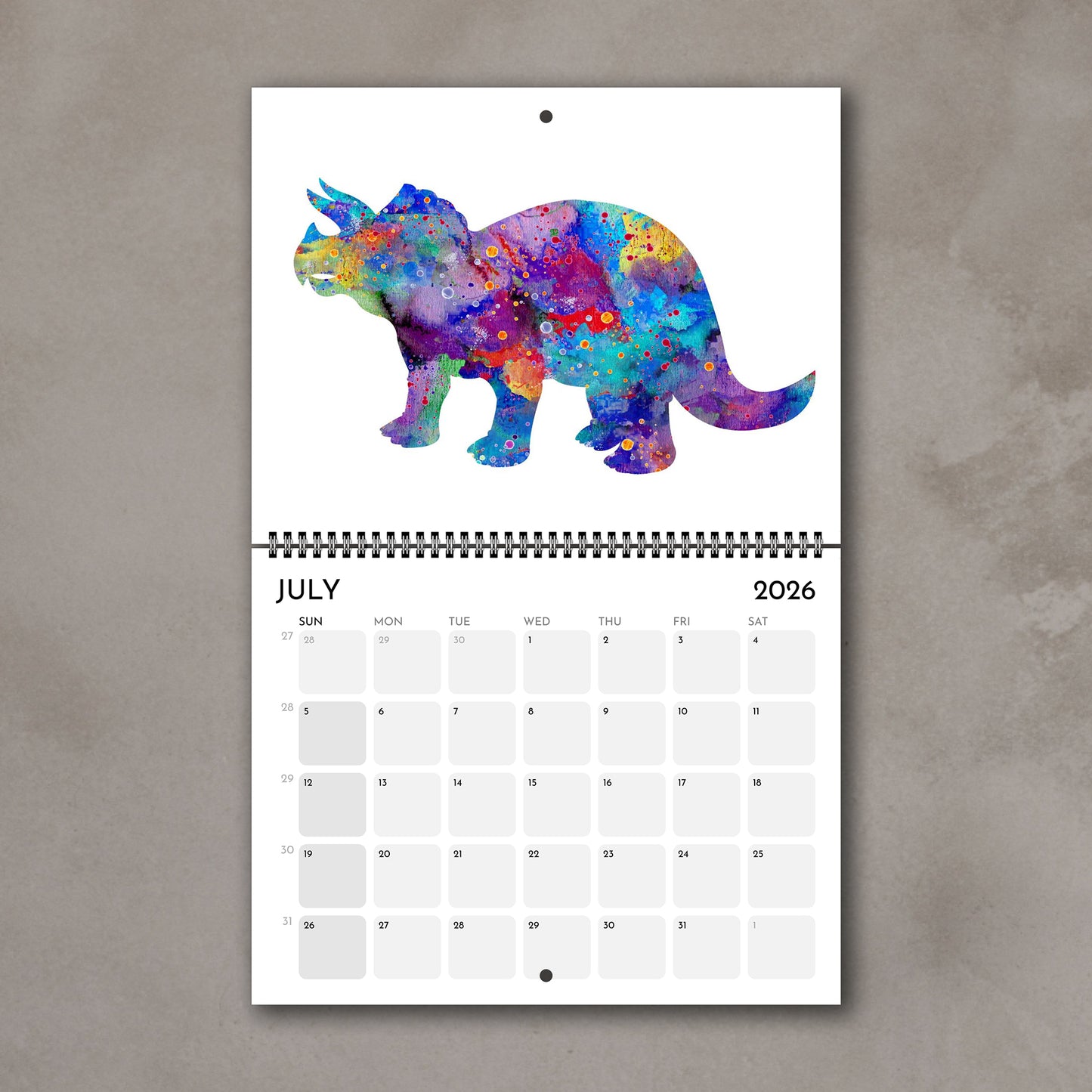 2026 Dinosaurs Wall Calendar – Watercolor Dino Art, Kids Room Gifts & Animals Nursery Decor