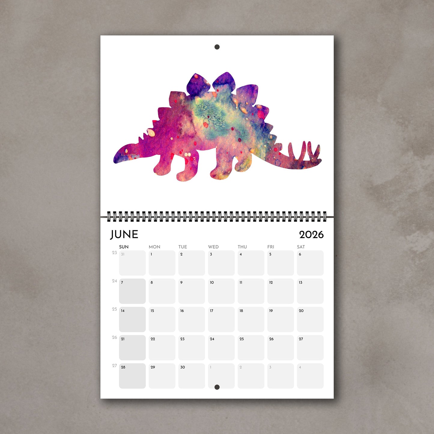 2026 Dinosaurs Wall Calendar – Watercolor Dino Art, Kids Room Gifts & Animals Nursery Decor