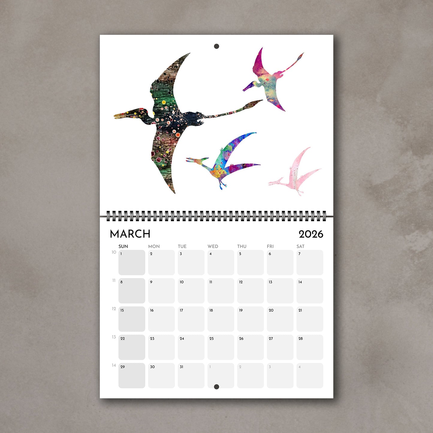 2026 Dinosaurs Wall Calendar – Watercolor Dino Art, Kids Room Gifts & Animals Nursery Decor