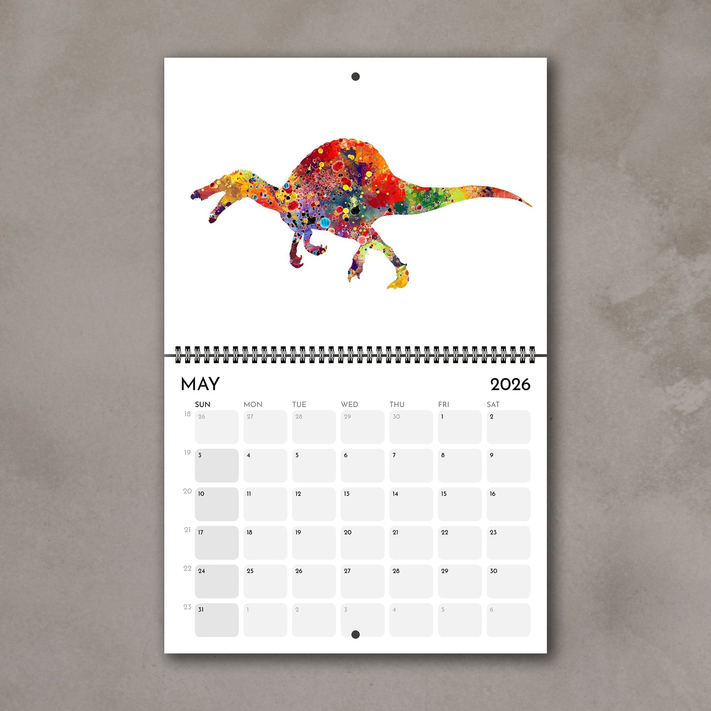 2026 Dinosaurs Wall Calendar – Watercolor Dino Art, Kids Room Gifts & Animals Nursery Decor