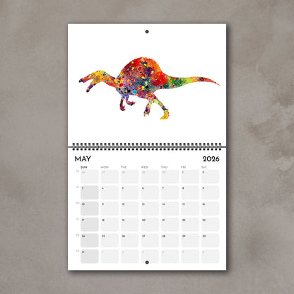 2026 Dinosaurs Wall Calendar – Watercolor Dino Art, Kids Room Gifts & Animals Nursery Decor