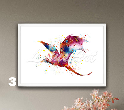 Flying Dragon Watercolor Wall Art Print – Fantasy Kids Gifts & Nursery Decor