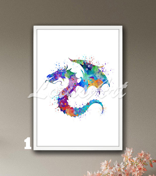 Dragon Watercolor Wall Art Print– Fantasy Nursery & Kids Room Decor