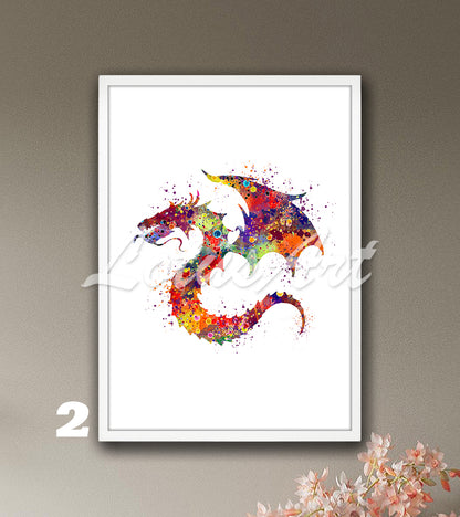 Dragon Watercolor Wall Art Print– Fantasy Nursery & Kids Room Decor