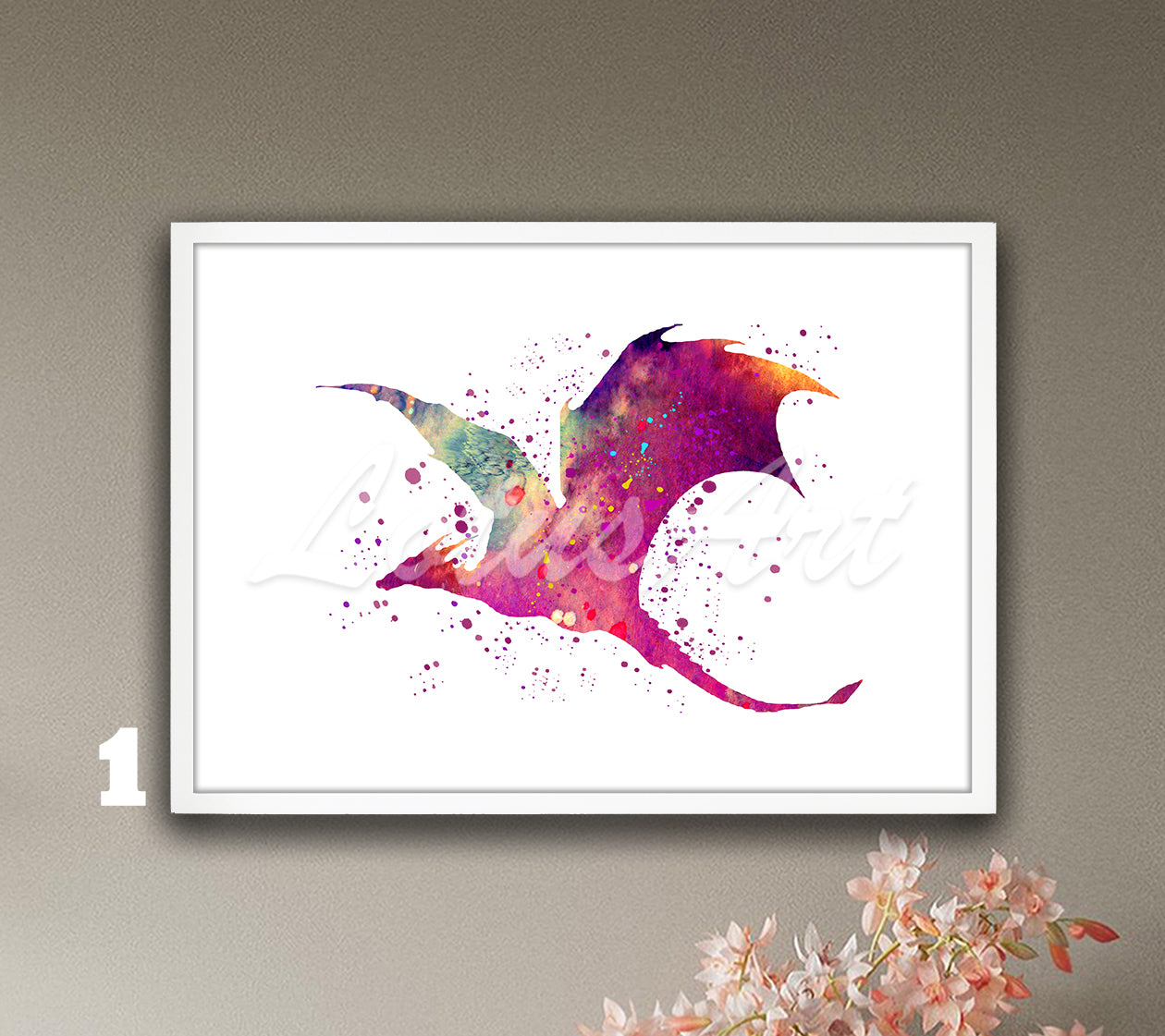Flying Dragon Watercolor Wall Art Print – Fantasy Kids Gifts & Nursery Decor