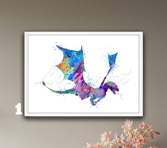 Flying Dragon Watercolor Art Print – Fantasy Kids Room & Nursery Wall Decor