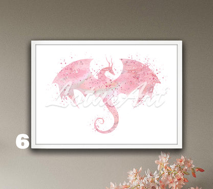 Flying Dragon Watercolor Print – Fantasy Kids Room & Nursery Wall Art