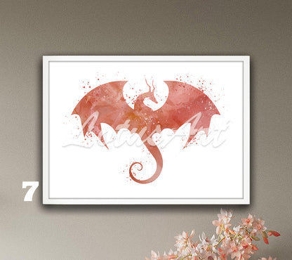 Flying Dragon Watercolor Print – Fantasy Kids Room & Nursery Wall Art