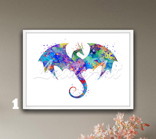 Flying Dragon Watercolor Print – Fantasy Kids Room & Nursery Wall Art
