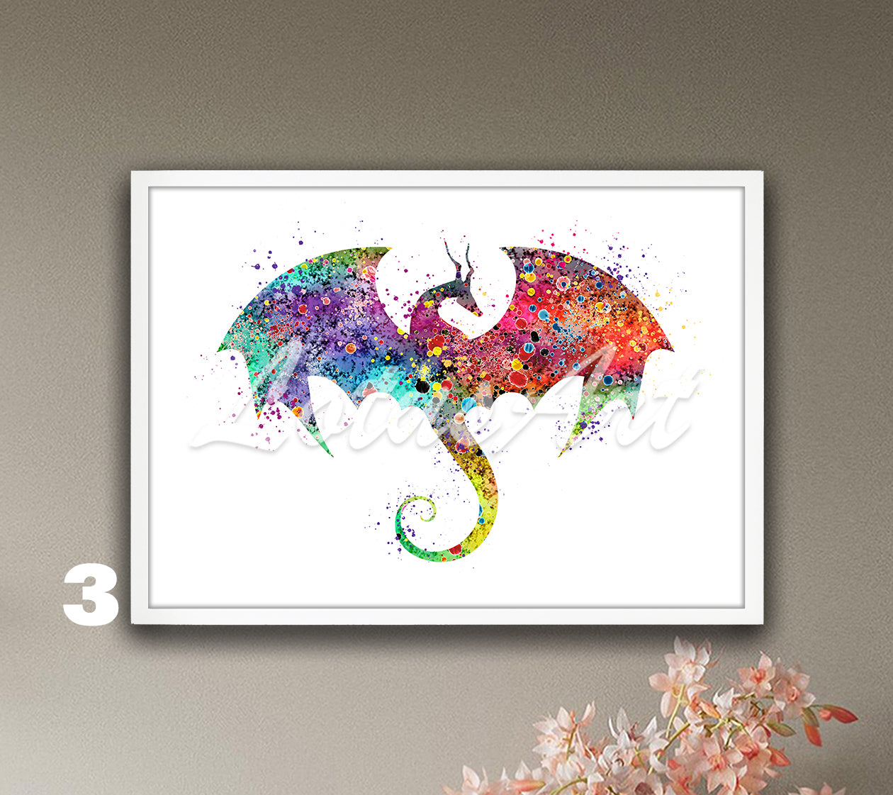 Flying Dragon Watercolor Print – Fantasy Kids Room & Nursery Wall Art