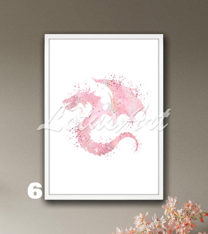 Dragon Watercolor Wall Art Print– Fantasy Nursery & Kids Room Decor