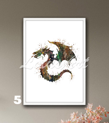 Dragon Watercolor Wall Art Print– Fantasy Nursery & Kids Room Decor