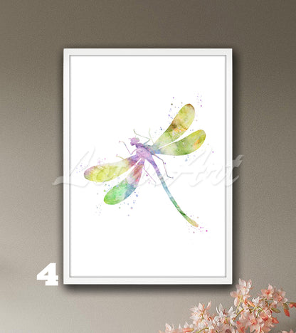 Dragonfly Watercolor Print, Nursery Decor & Botanical Kids Room Wall Art