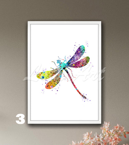 Dragonfly Watercolor Print, Nursery Decor & Botanical Kids Room Wall Art
