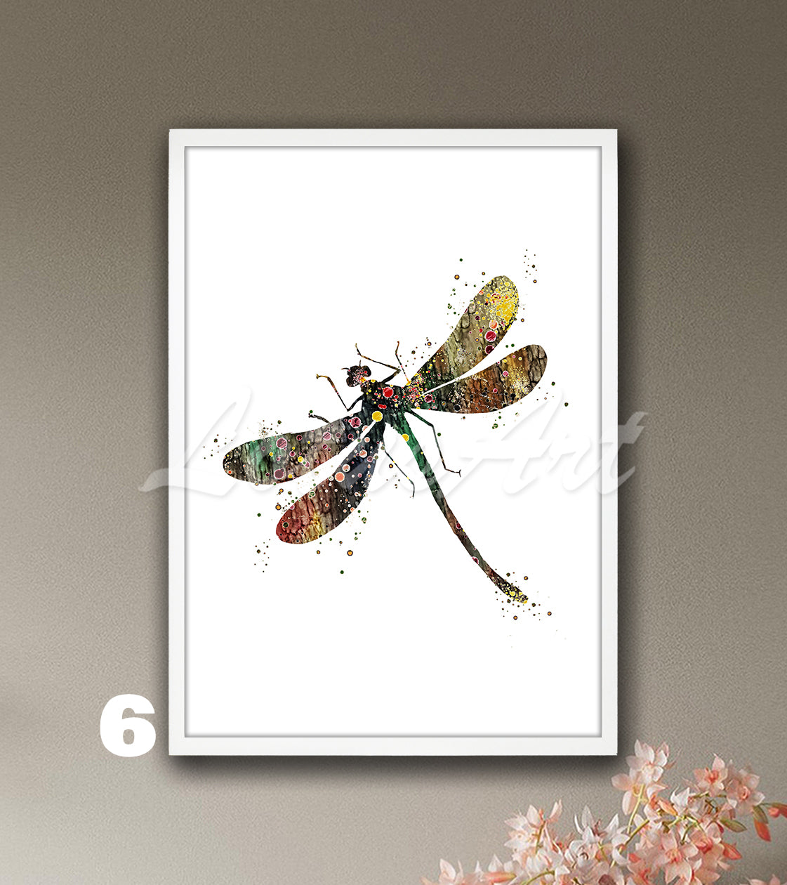 Dragonfly Watercolor Print, Nursery Decor & Botanical Kids Room Wall Art