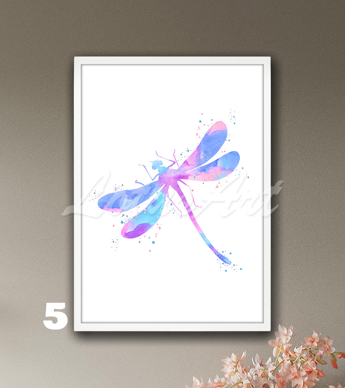 Dragonfly Watercolor Print, Nursery Decor & Botanical Kids Room Wall Art