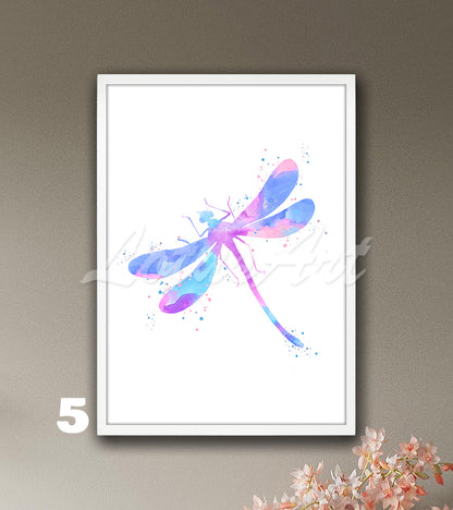 Dragonfly Watercolor Print, Nursery Decor & Botanical Kids Room Wall Art